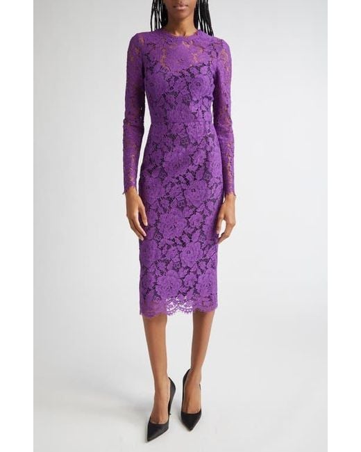 Dolce & Gabbana Long Sleeve Cordonetto Lace Sheath Dress in Purple | Lyst