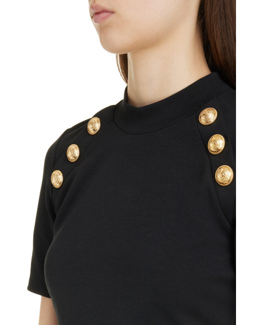 Balmain Black Button Detail Mock Neck T-shirt