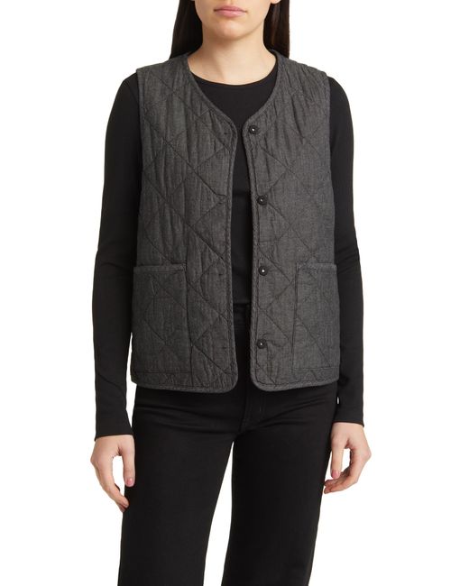 Eileen Fisher Black V-neck Quilted Twill Organic Cotton Vest