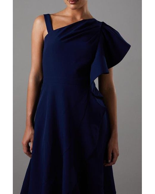 Coast Blue One Shoulder Crepe Ruffle Midi Dress
