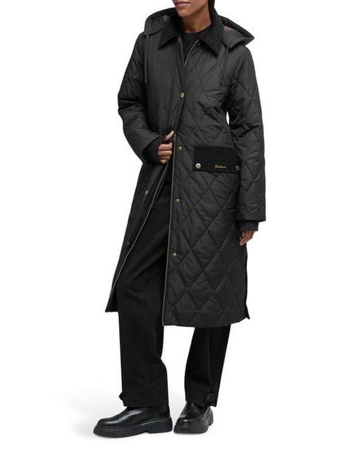 Barbour Black Meredith Quilted Hooded Long Coat