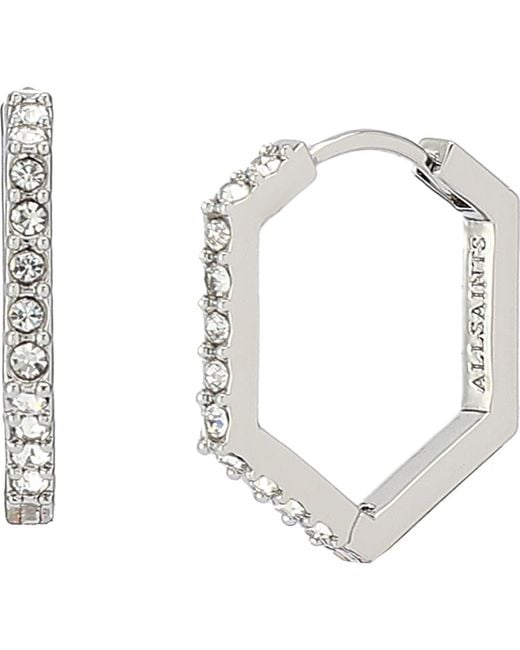 AllSaints White Hattie Crystal Hexagon Hoop Earrings