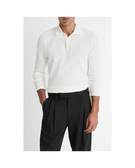 Vince White Variegated Texture Long Sleeve Polo for men