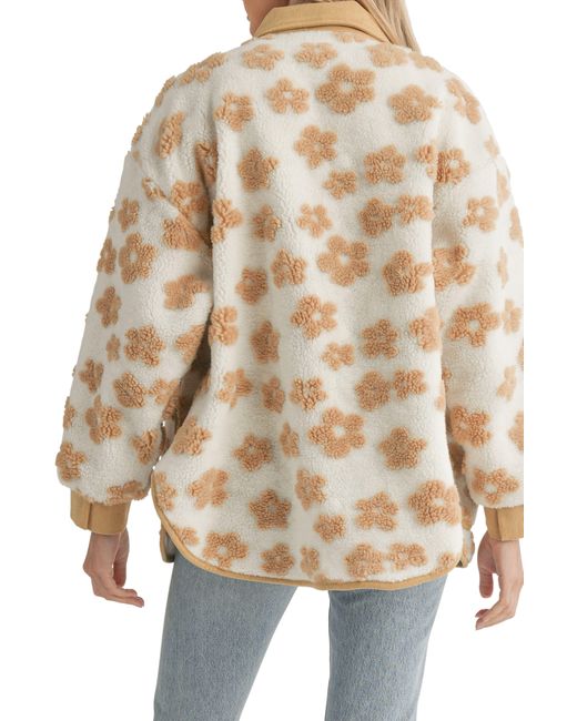 All In Favor Brown Daisy Floral High Pile Fleece Shacket In At Nordstrom, Size Small