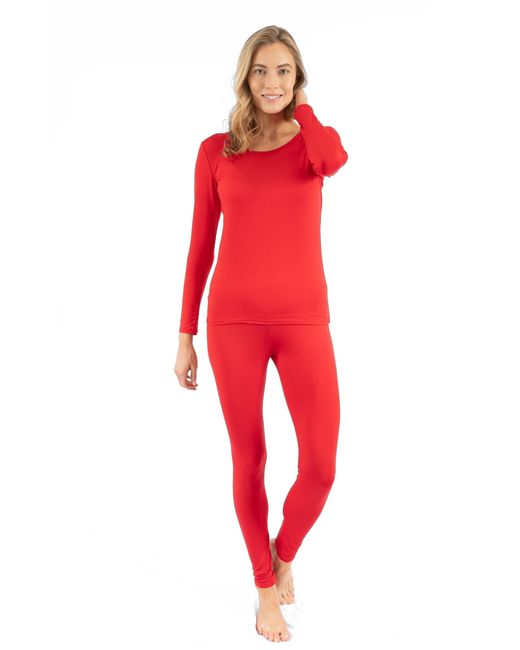 Leveret Red Two-Piece Thermal Long Sleeve Solid Pajamas