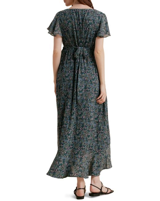 A Pea In The Pod Green Floral Faux Wrap Maternity Dress