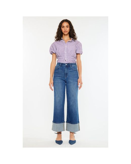 Kancan Blue Delia Essentials High Rise Crop Wide Leg Jeans