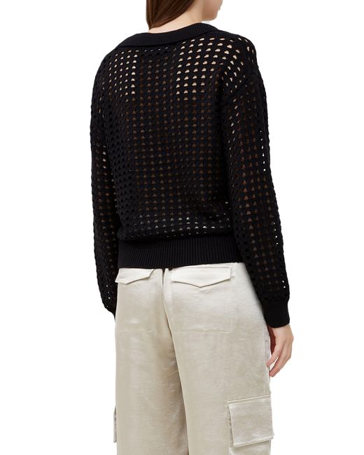 French Connection Manda Open Stitch Polo Sweater in Black Lyst