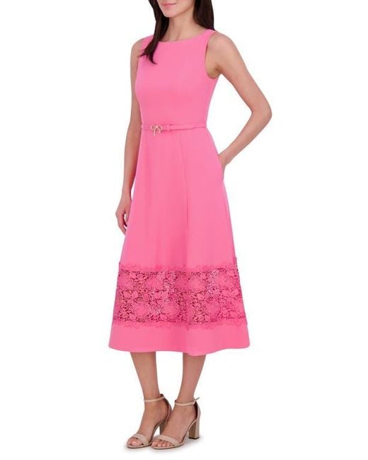 Eliza J Women's Pink Lace Inset Midi Dress