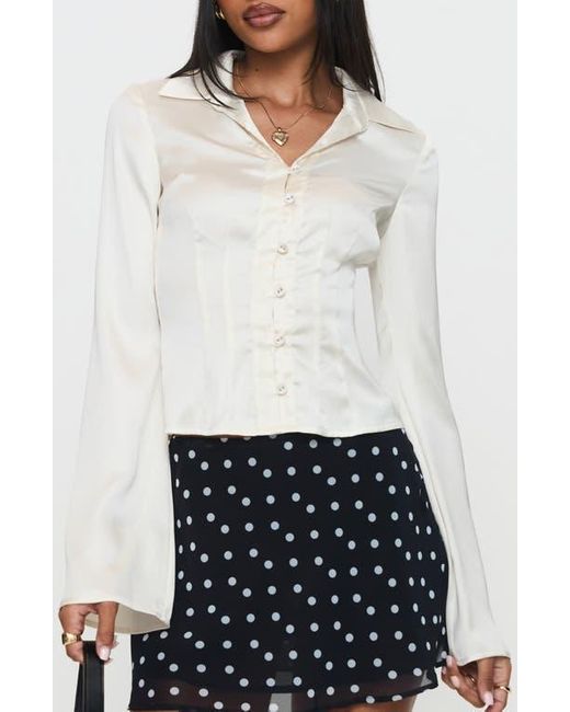 Princess Polly White Miravella Satin Button-Up Shirt