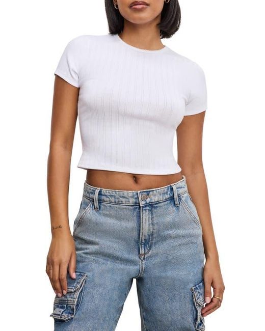 GOOD AMERICAN White Pointelle Baby Tee