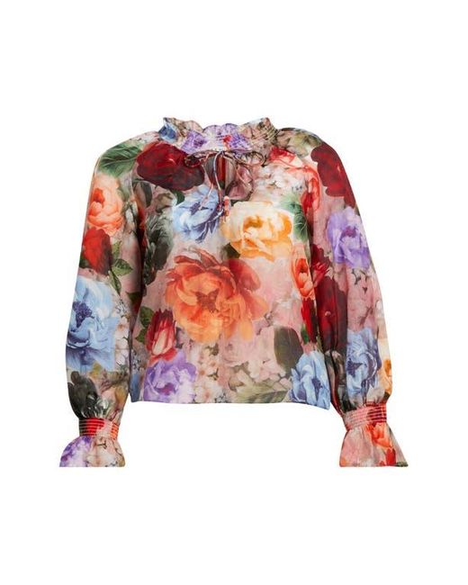 Alice + Olivia Multicolor Norah Ruffle Cotton & Silk Peasant Top