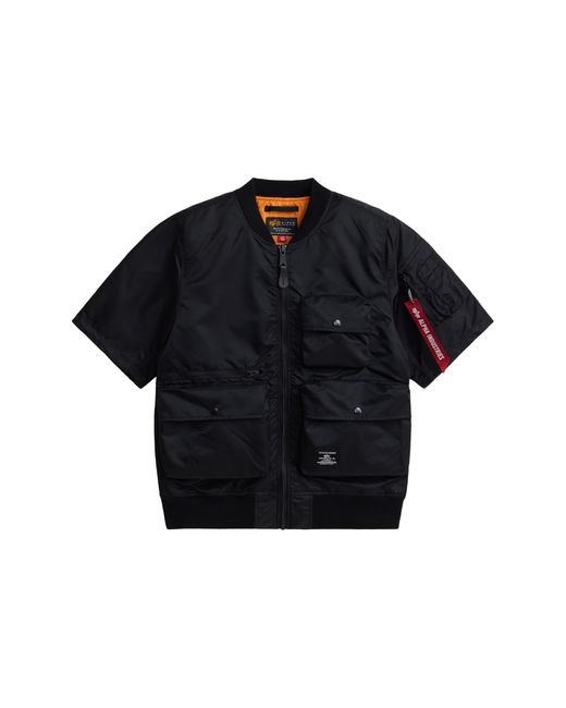 Alpha Industries Black Short Sleeve Zip-up Satin Flight Jacket for men
