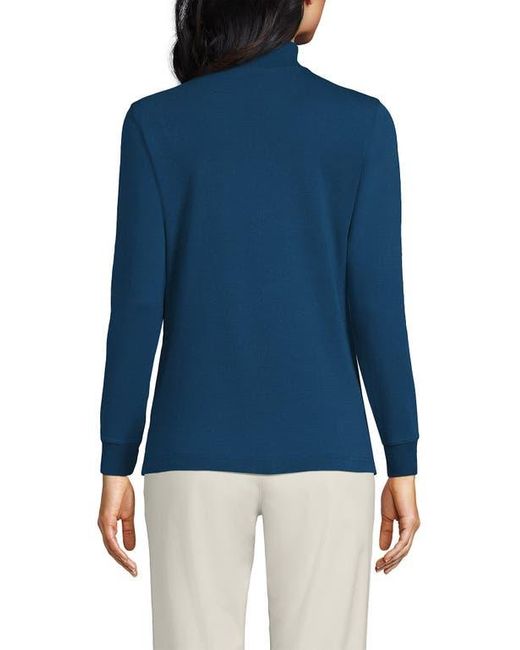 Lands' End Blue Relaxed Cotton Long Sleeve Mock Turtleneck
