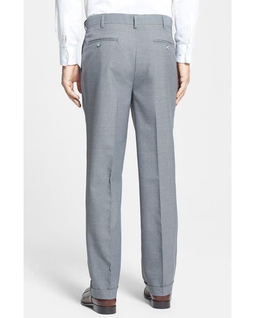 Berle Blue Self Sizer Waist Plain Weave Pleated Washable Trousers for men