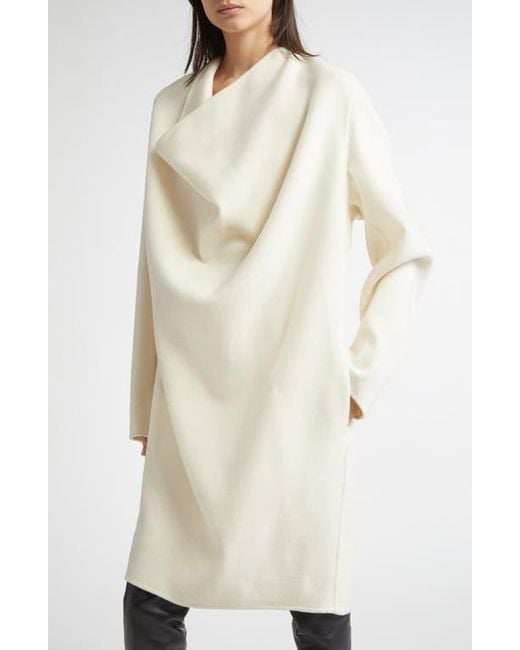 Totême  White Cowl Neck Long Sleeve Double Face Wool Dress