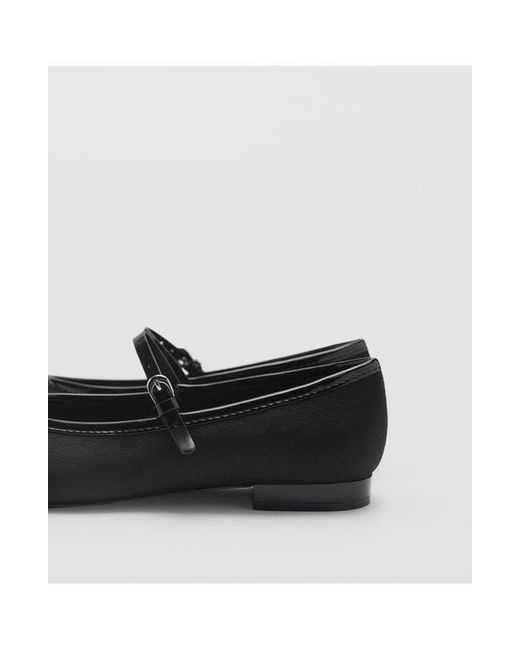 Mango Black Buckle Strap Corduroy Ballerina Flat