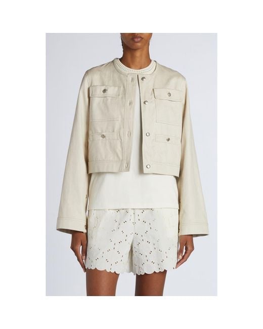 Moncler Natural Chatel Button Sleeve Crop Jacket