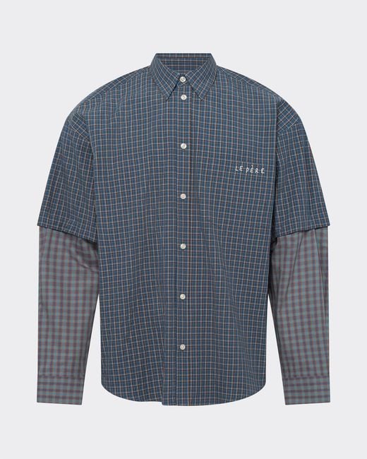 le PERE Blue Detached Sleeve Button Down for men
