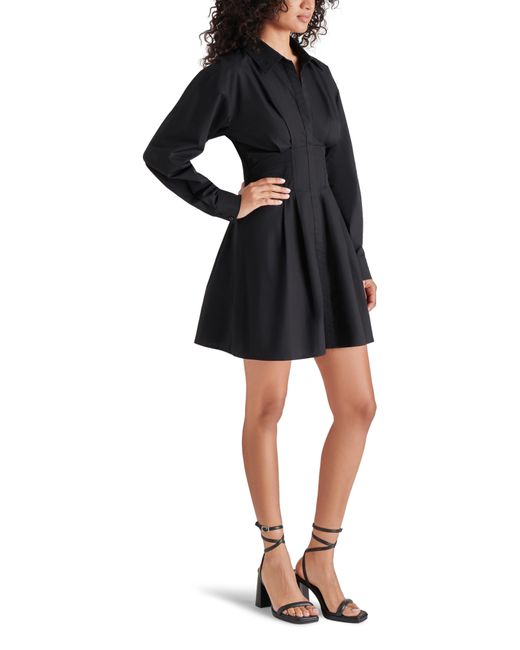 Steve Madden Black Aria Corset Waist Long Sleeve Mini Shirtdress