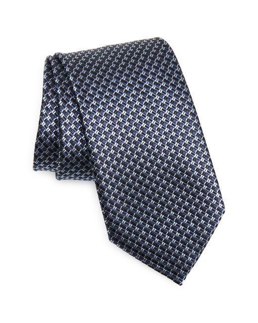 Zegna Blue Paglie Geometric Pattern Silk Tie for men