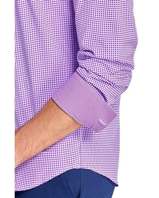 Con.struct Purple Slim Fit Micro Plaid Recycled 4-Way Stretch Performance Long Sleeve Shirt for men