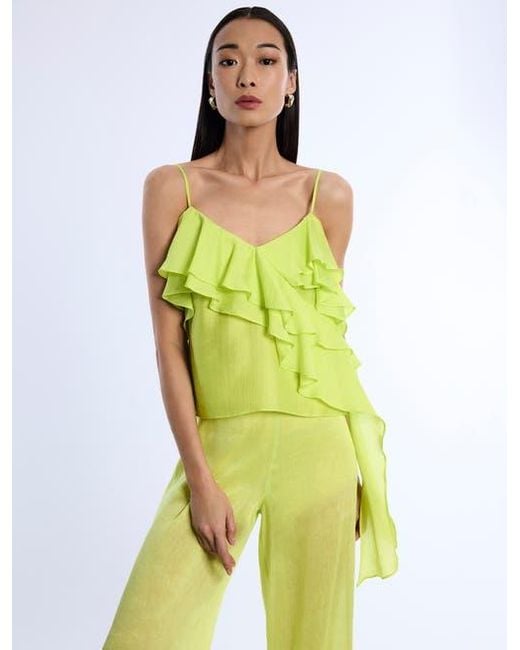 BCBGMAXAZRIA Green Flounce Cami