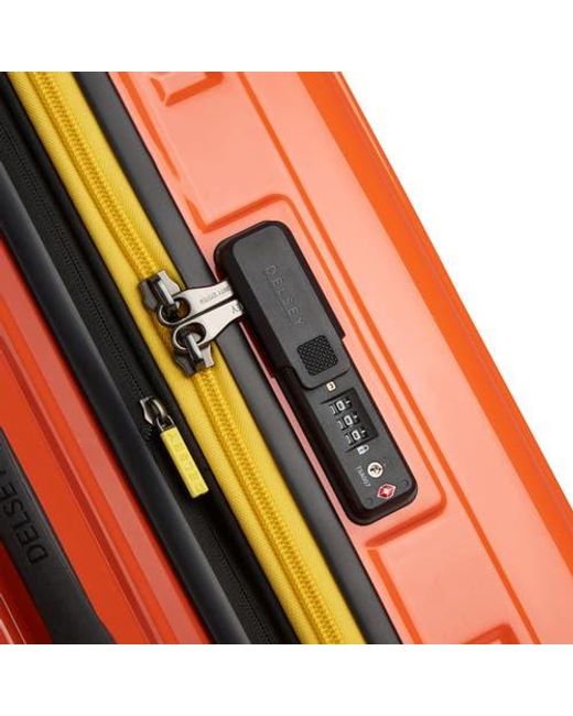 Delsey Paris Orange Rempart Checked Hardside Expandable Luggage Trunk With Spinner Wheels