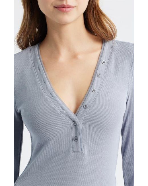 FRAME Blue The Mesh Trim Rib Henley