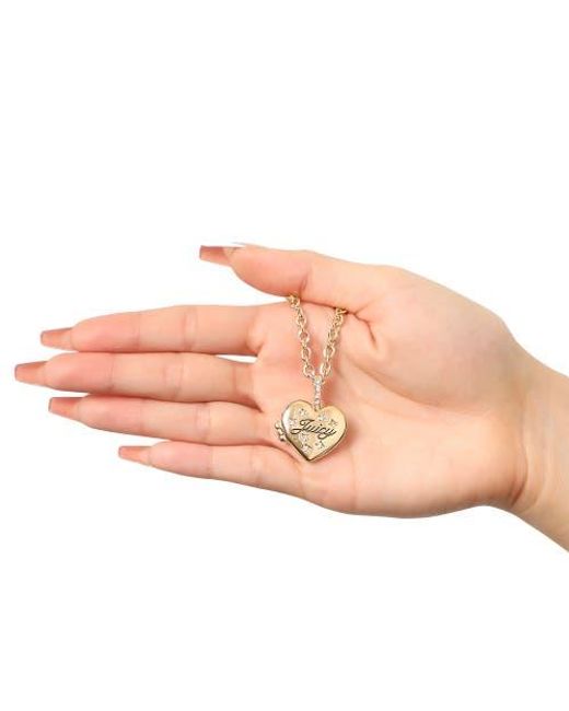 Juicy Couture Metallic Tone Crystal Heart Locket Pendant Necklace