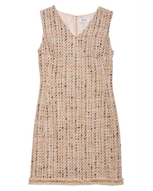 St. John Natural Betty Fringe Trim Metallic Tweed Sheath Dress