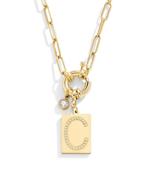 Mint & Lily Metallic Pave Initial Pendant With Paperclip Chain Necklace