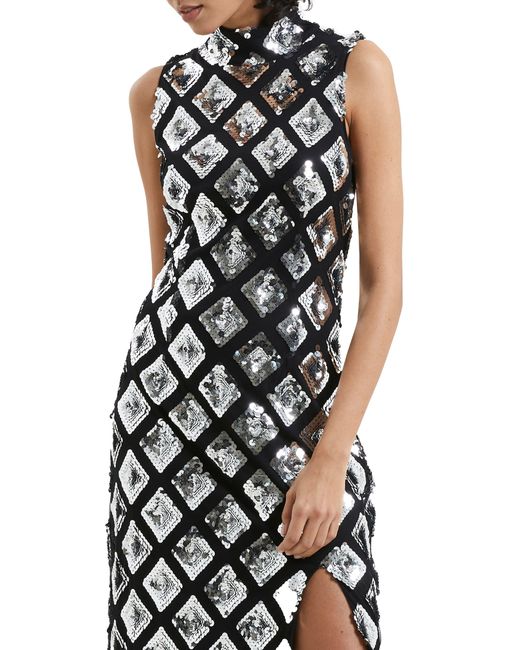 French Connection Black Axel Sequin Embellished Cocktail Dress