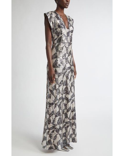 St. John White Cubist Sequin Gown