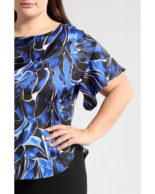 Anne Klein Blue Printed Flutter Sleeve Top
