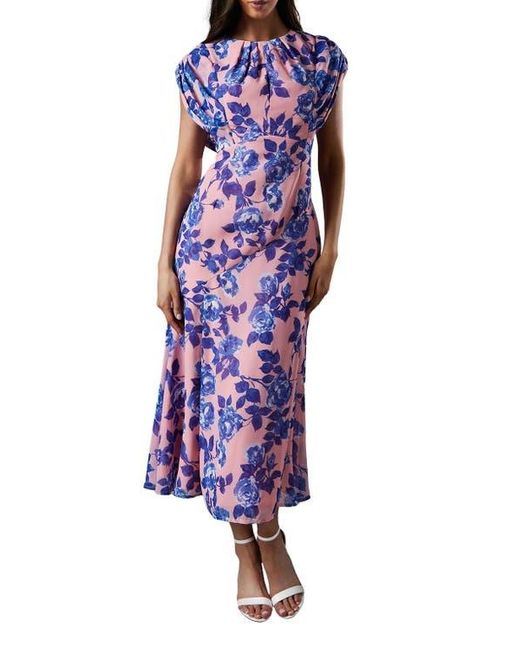 Coast Purple Cap Sleeve Floral Chiffon Midi Dress