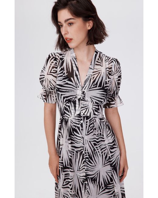 Diane von Furstenberg White Erica Palm Print Button-up Maxi Dress