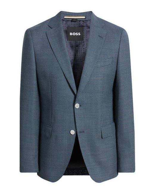 Boss Blue Hutson Slim Fit Micocheck Wool Blend Sport Coat for men