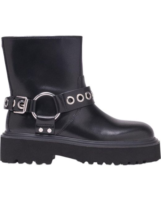 Maje Black Leather Biker Boots