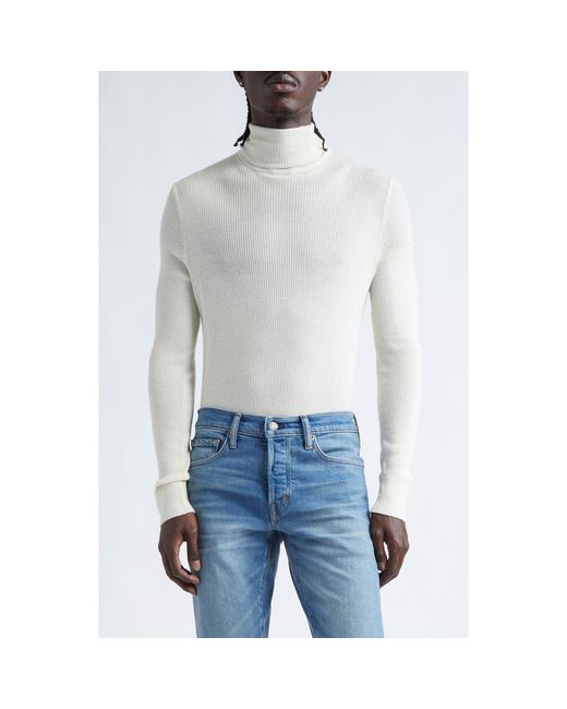 Tom Ford White Wool, Silk & Cashmere Rib Turtleneck Sweater for men