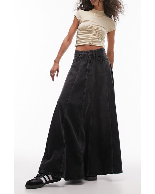 TOPSHOP Black Denim Circle Maxi Skirt