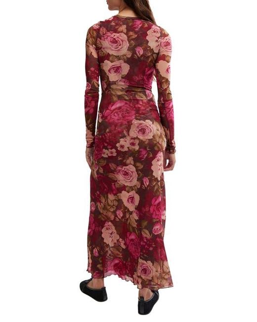 Free People Red Gianni Long Sleeve Stretch Mesh Body-Con Dress