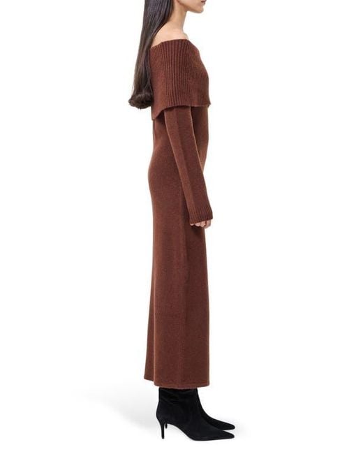 French Connection Emilia Off The Shoulder Long Sleeve Maxi Sweater Dress in  Brown | Lyst