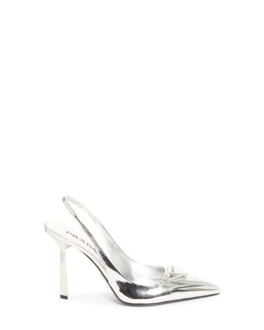 Prada White Puffy Logo Slingback Pump