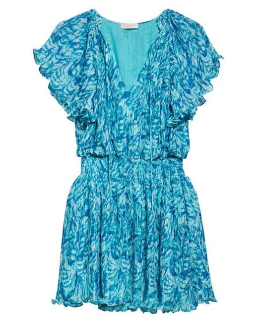 Ramy Brook Blue Felicia Plissé Flutter Sleeve Minidress