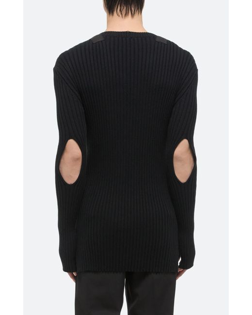 Helmut Lang Black Cutout Sleeve Organic Cotton Rib Sweater for men