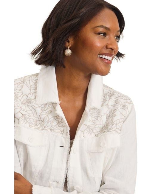 Tommy Bahama White Flora Fresco Bead Detail Linen Jacket