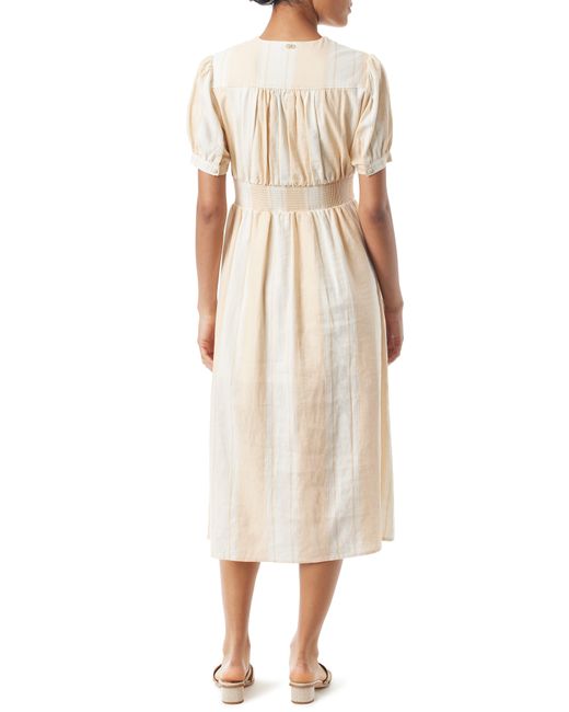 Sam Edelman Natural Christy Stripe Twist Front Linen Blend Midi Dress