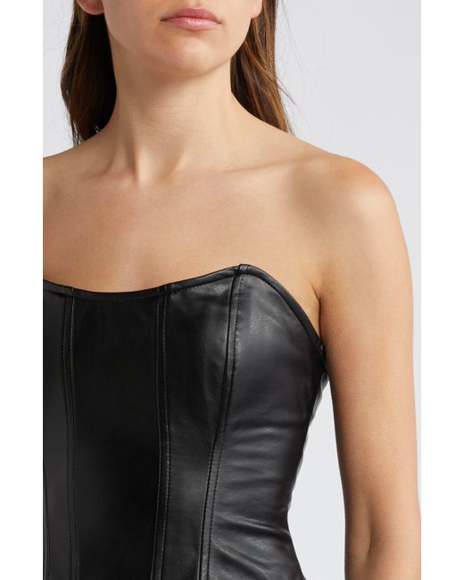 TOPSHOP Black Leather Look Seamed Corset Top