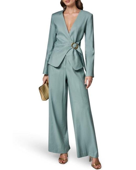 Donna Karan Blue Linen Blend Wrap Jacket